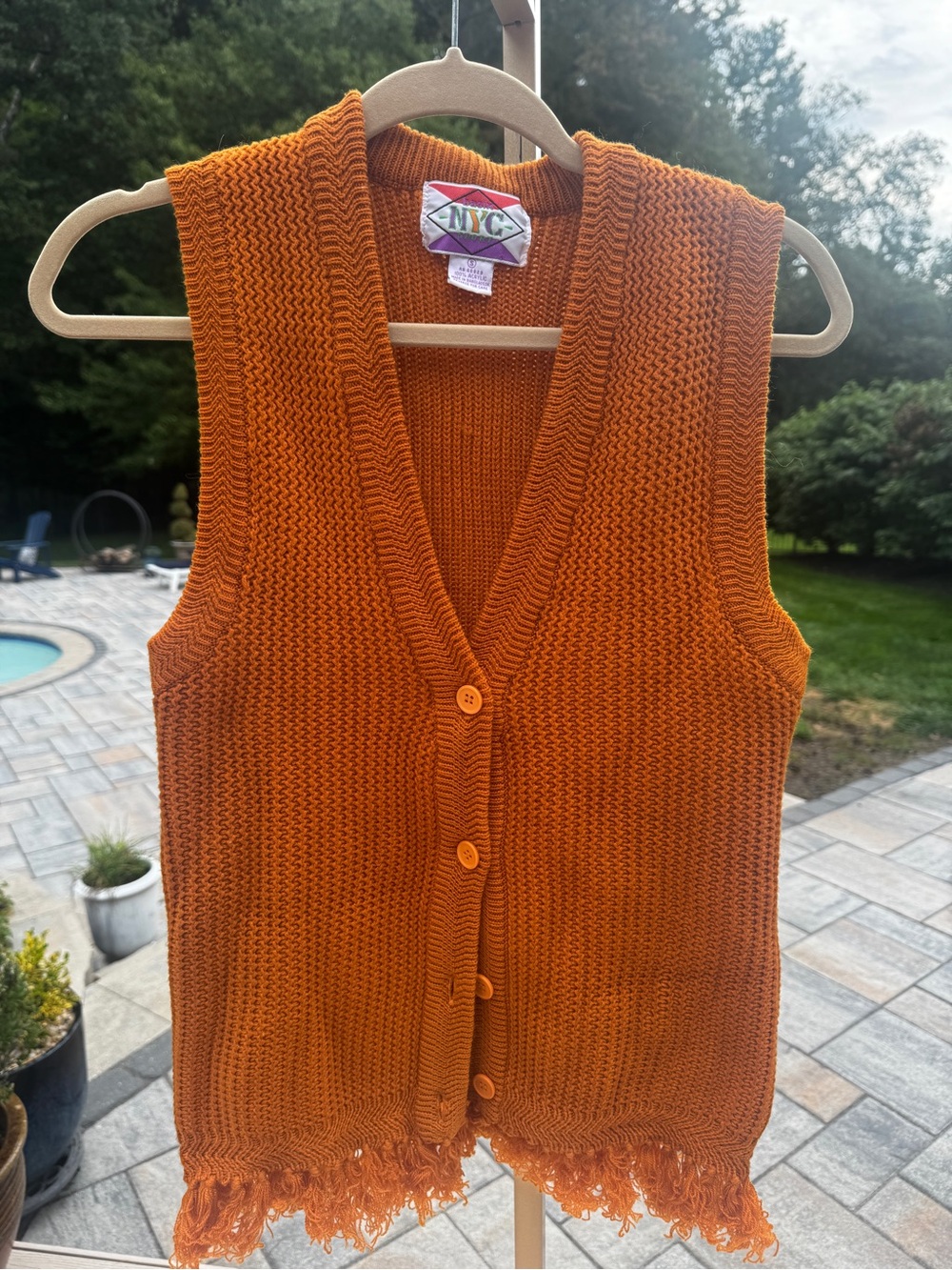 Vintage Basix NYC Sport Sweater Vest Womens S Orange Fringe Button Boho  Western